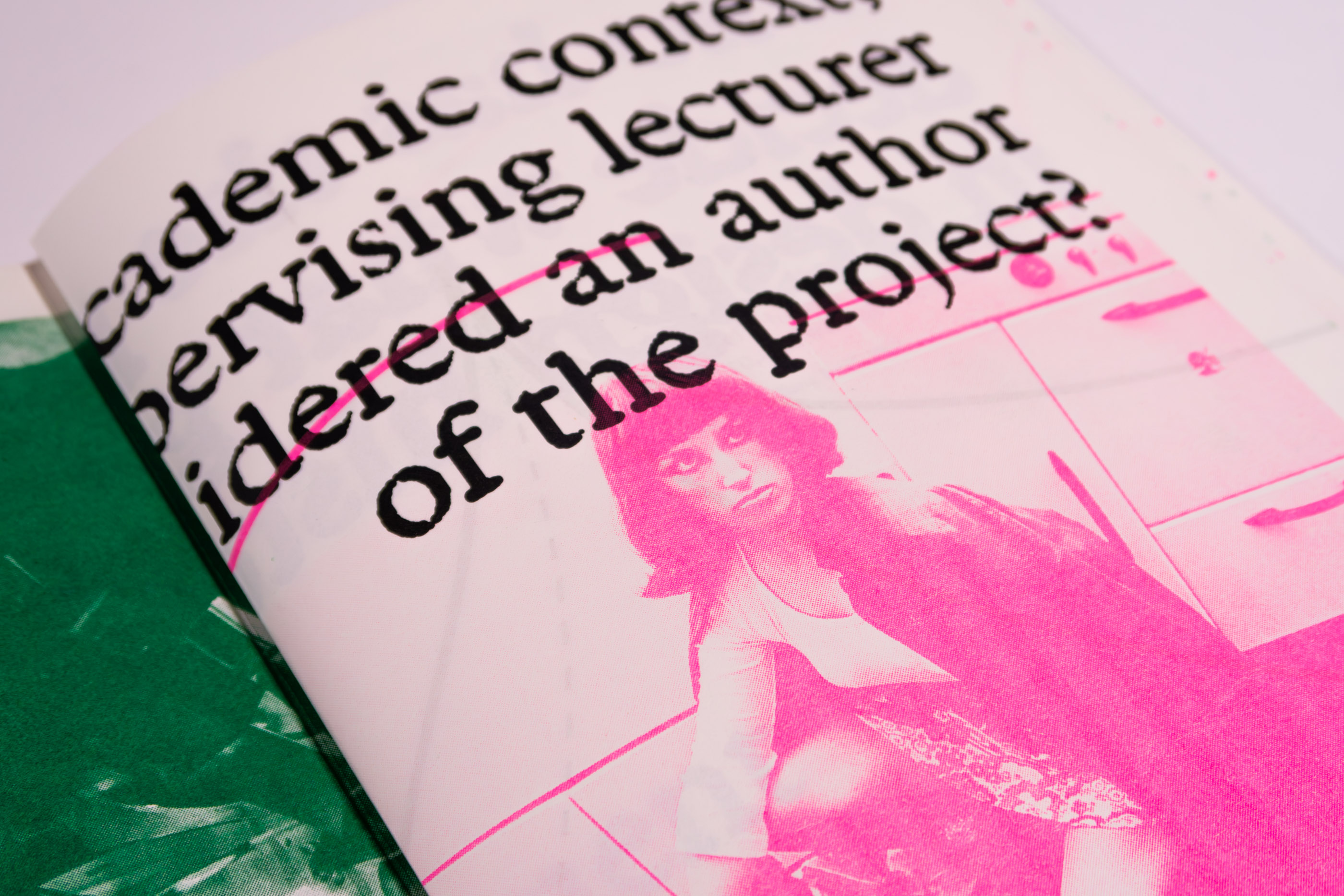 Spread with rotated text about academic context and supervising lecturers being considered authors of a project.
