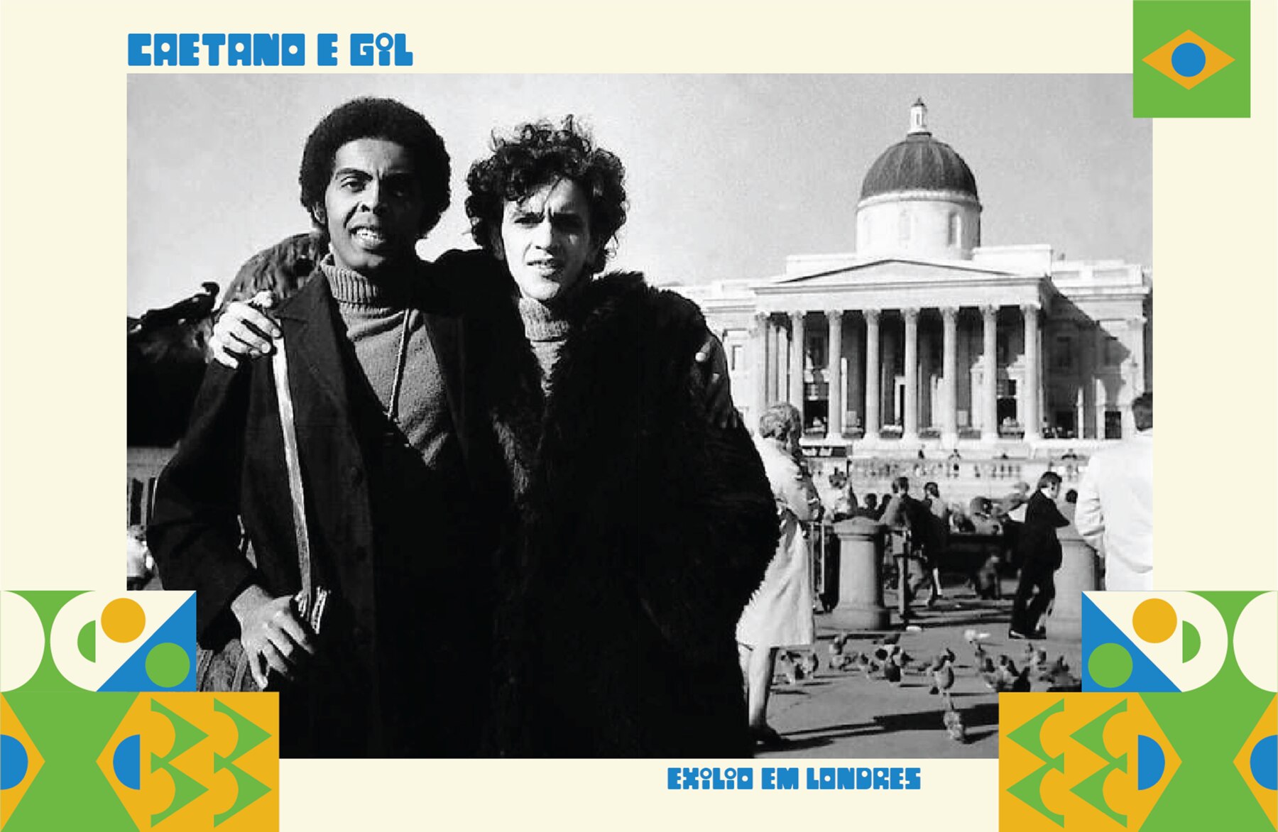 Azucrinação sticker card, Caetano e Gil, exile in London.