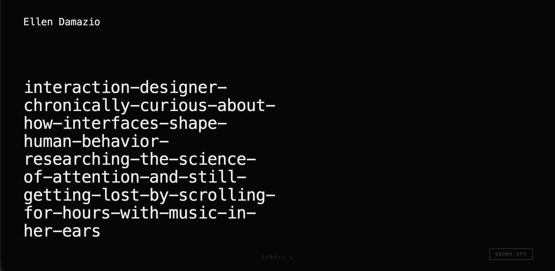Still Scrolling — empty state, before scrolling, just the hyphenated profile on black.