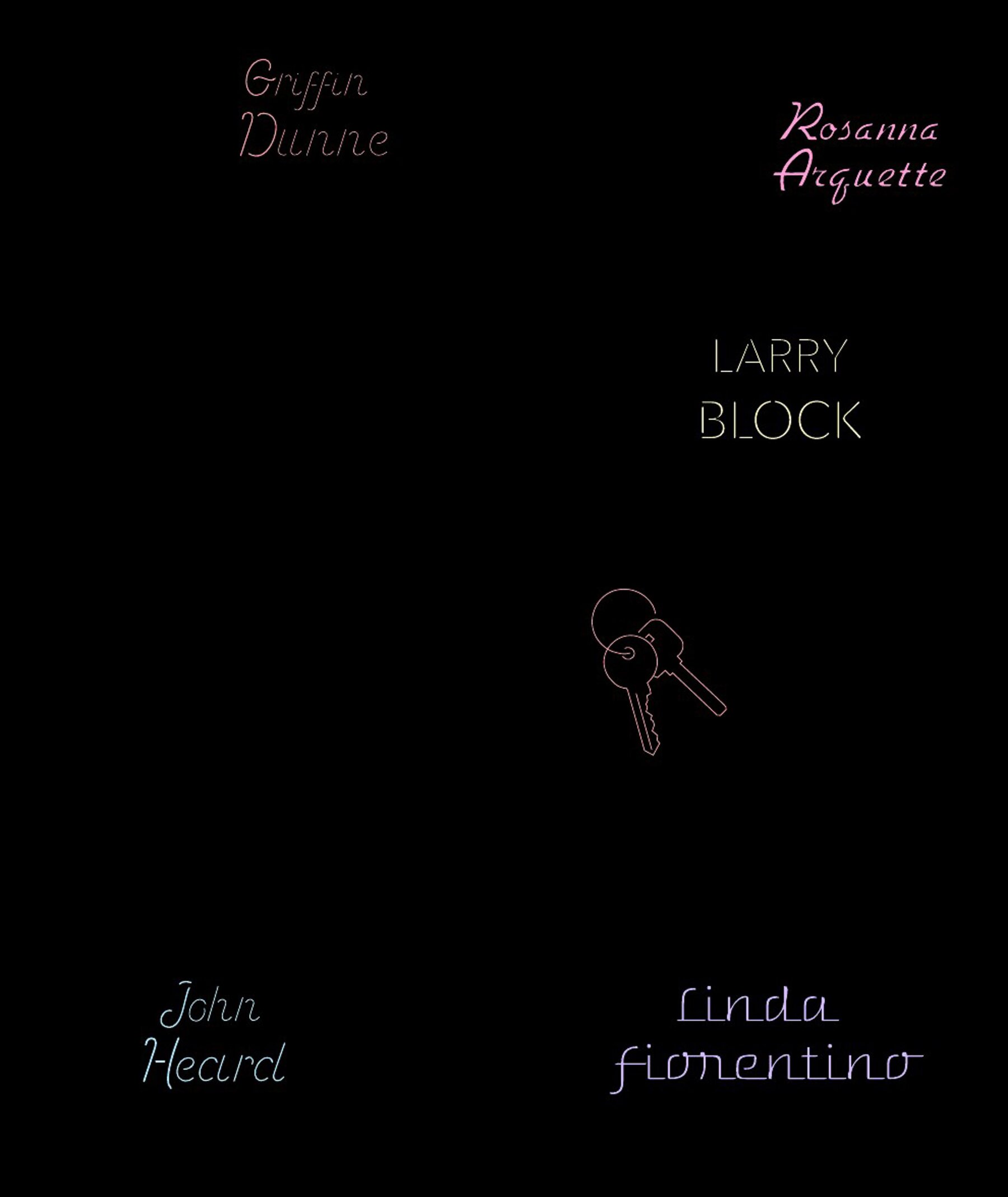 Close-up detail of the final version, showing the finished colour palette, typography, and the keys illustration used for the names.