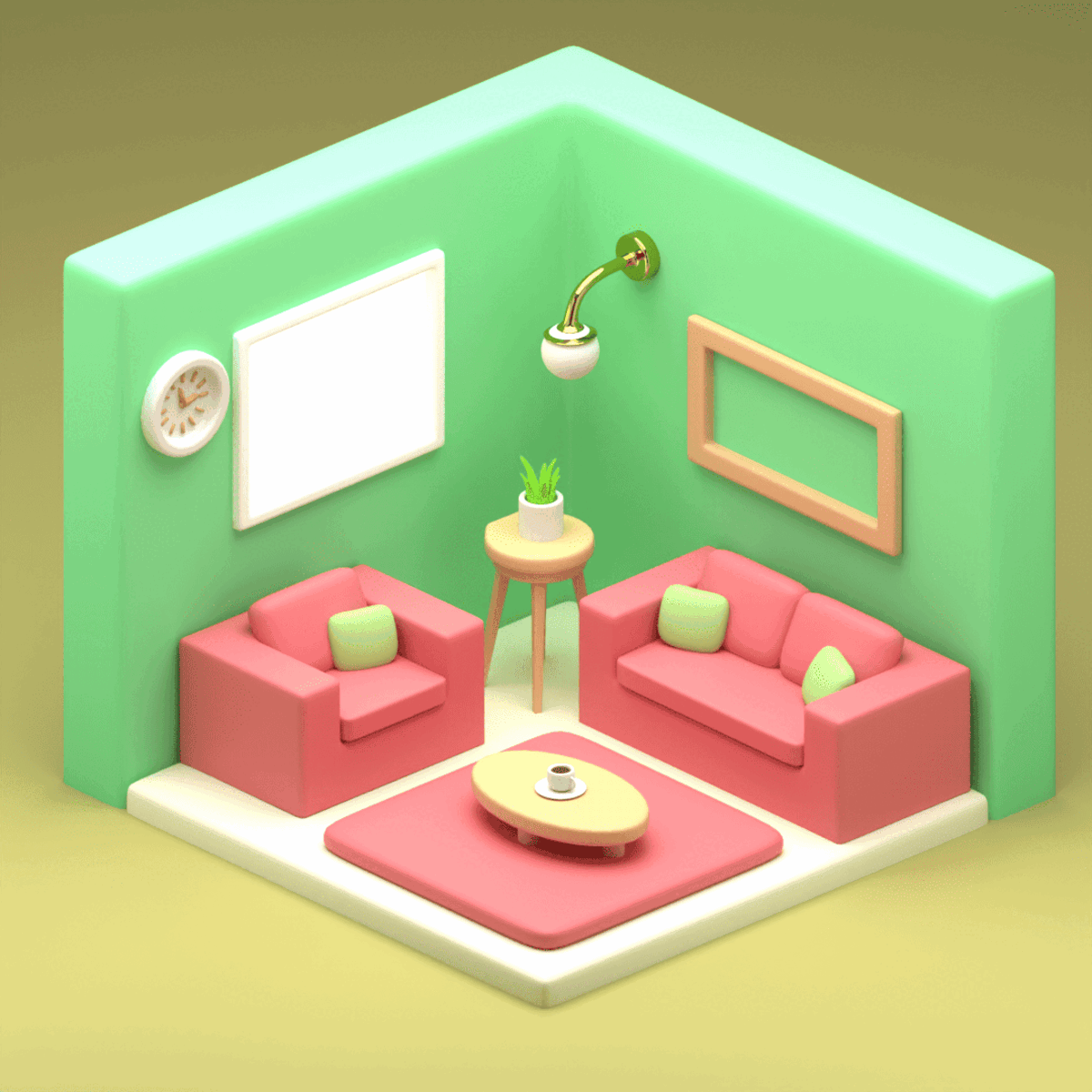 3D living room render made in Blender