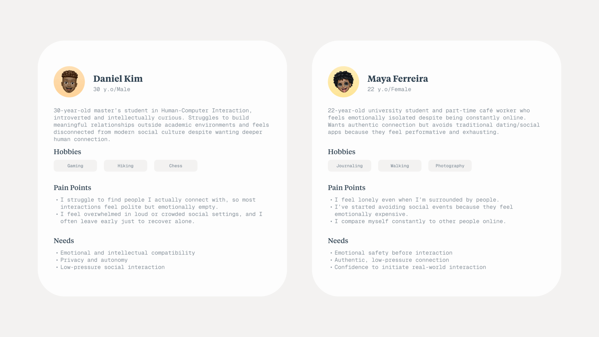 Ting user personas: Daniel Kim and Maya Ferreira